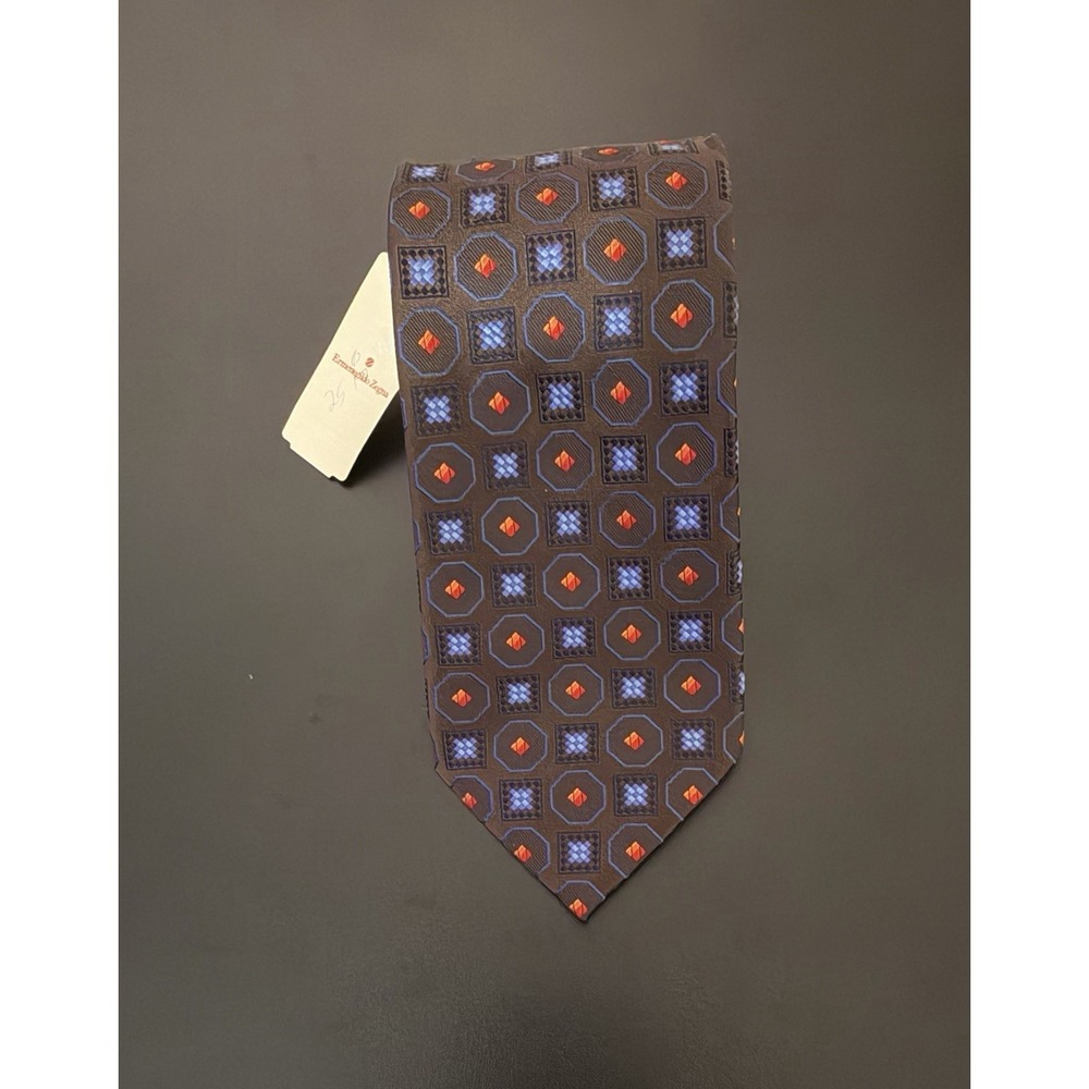 NWT Ermenegildo Zegna Geometric Foulard Pattern Silk Tie Made In Italy 3.5"
